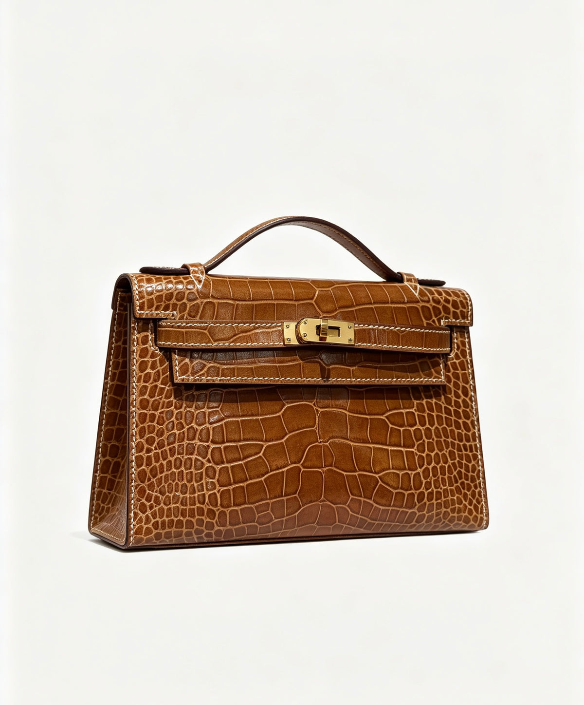 22cm Original Handmade Bag With Cowhide And Crocodile Pattern