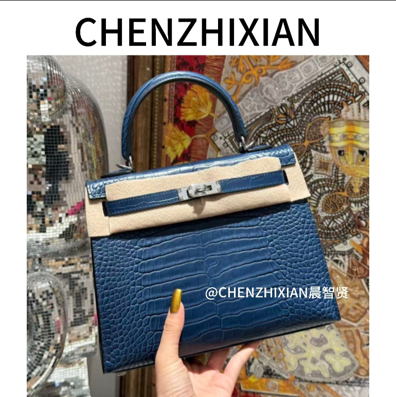 25cm Original Handcrafted Bag With Cowhide And Lizard Pattern