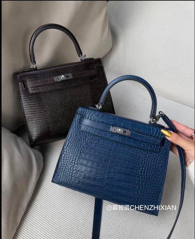 25cm Original Handcrafted Bag With Cowhide And Lizard Pattern