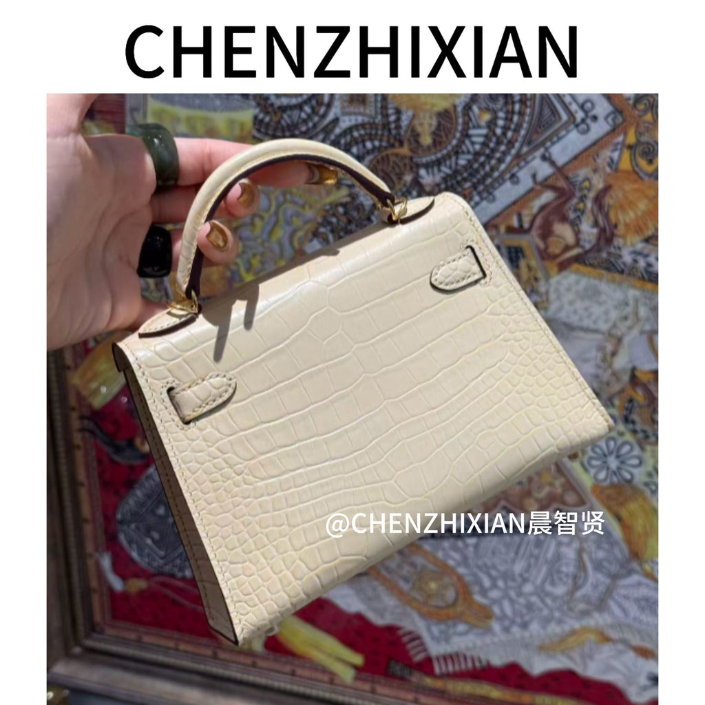 19cm Original Handmade Bag With Cowhide And Crocodile Pattern or Lizard Pattern