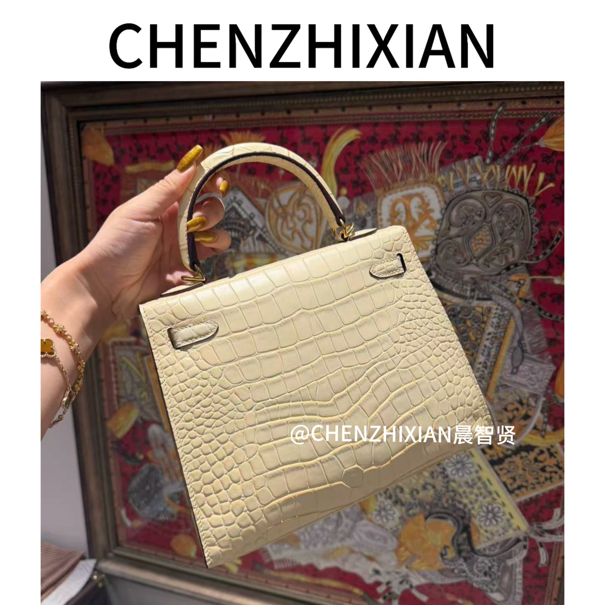 25cm Original Handcrafted Bag With Cowhide And Lizard Pattern