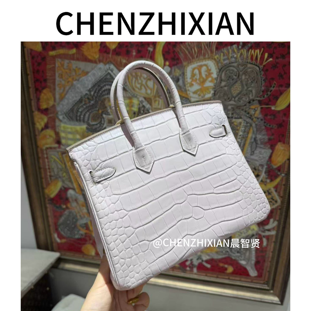 25cm Original Handmade Bag With Cowhide And Crocodile Pattern