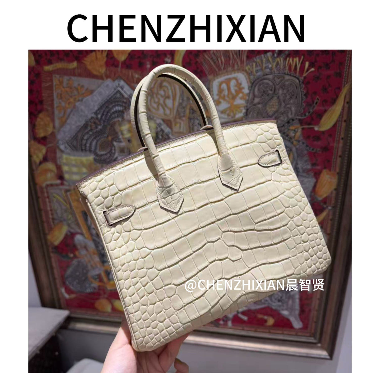 25cm Original Handmade Bag With Cowhide And Crocodile Pattern