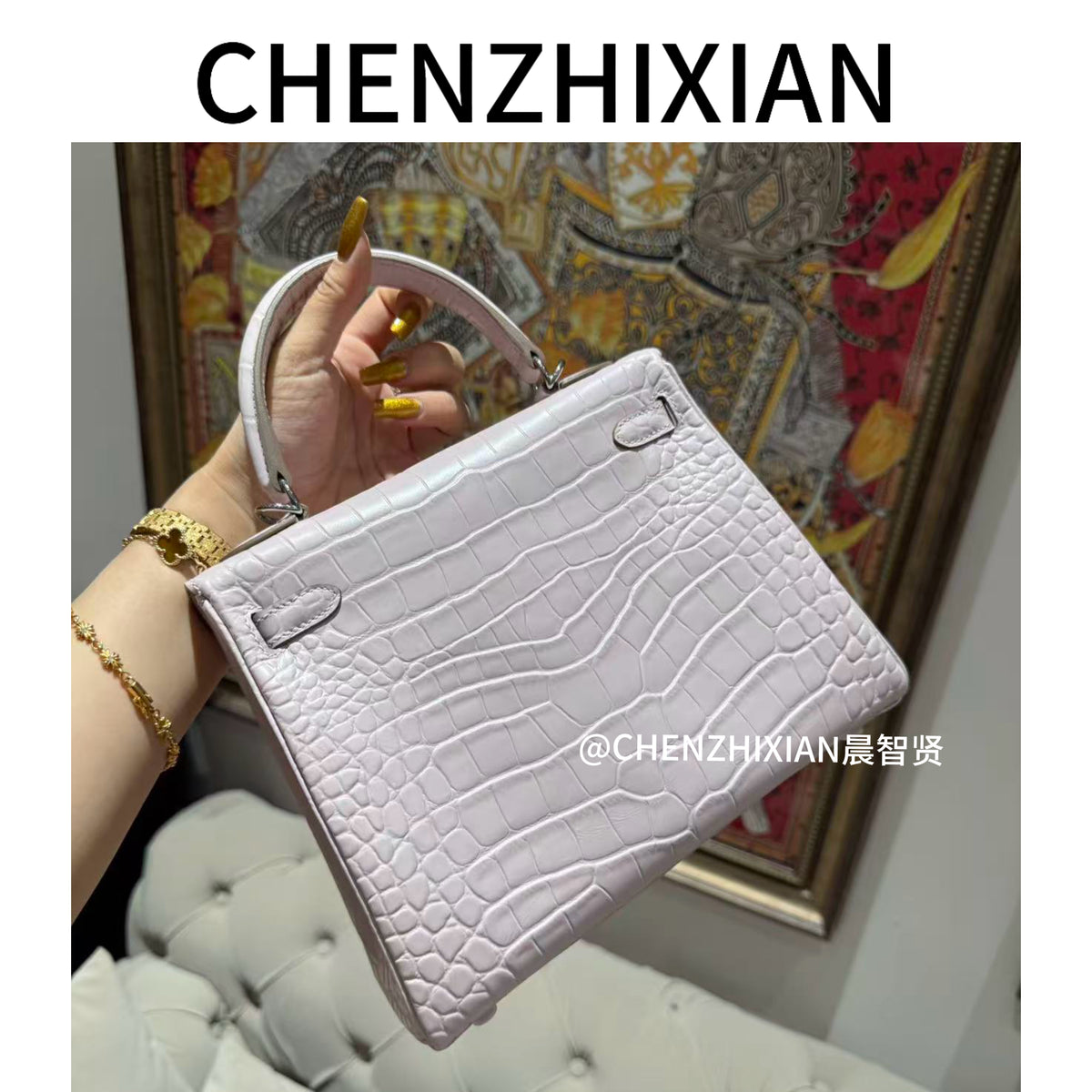 25cm Original Handcrafted Bag With Cowhide And Lizard Pattern