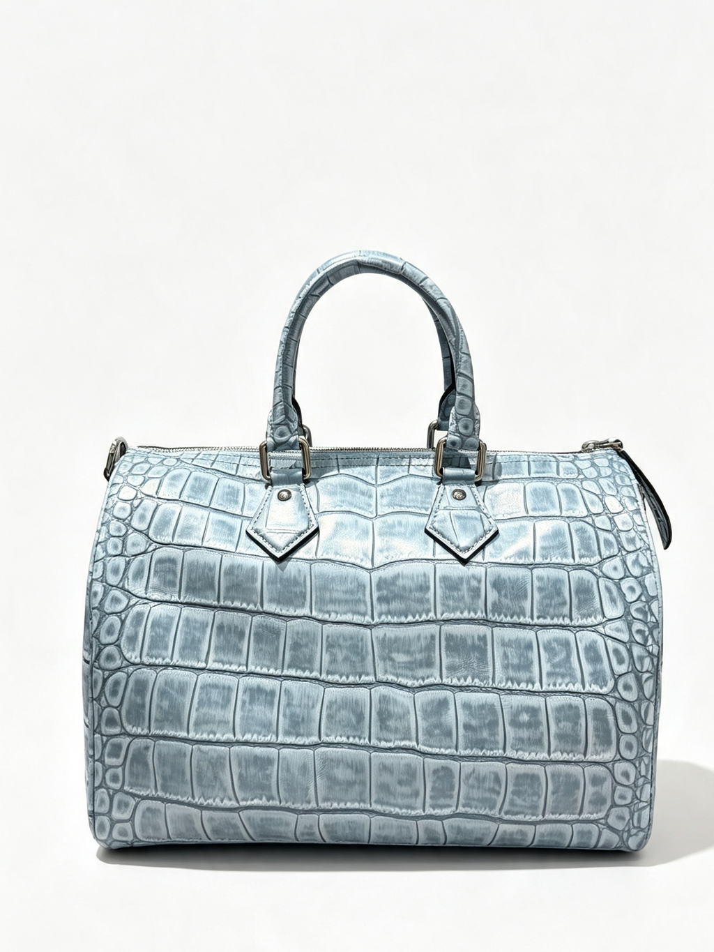 30cm Denim Blue Distressed Croc Embossed Tote Crossbody Bag