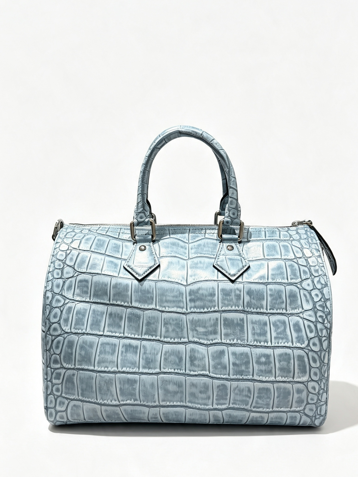 30cm Denim Blue Distressed Croc Embossed Tote Crossbody Bag