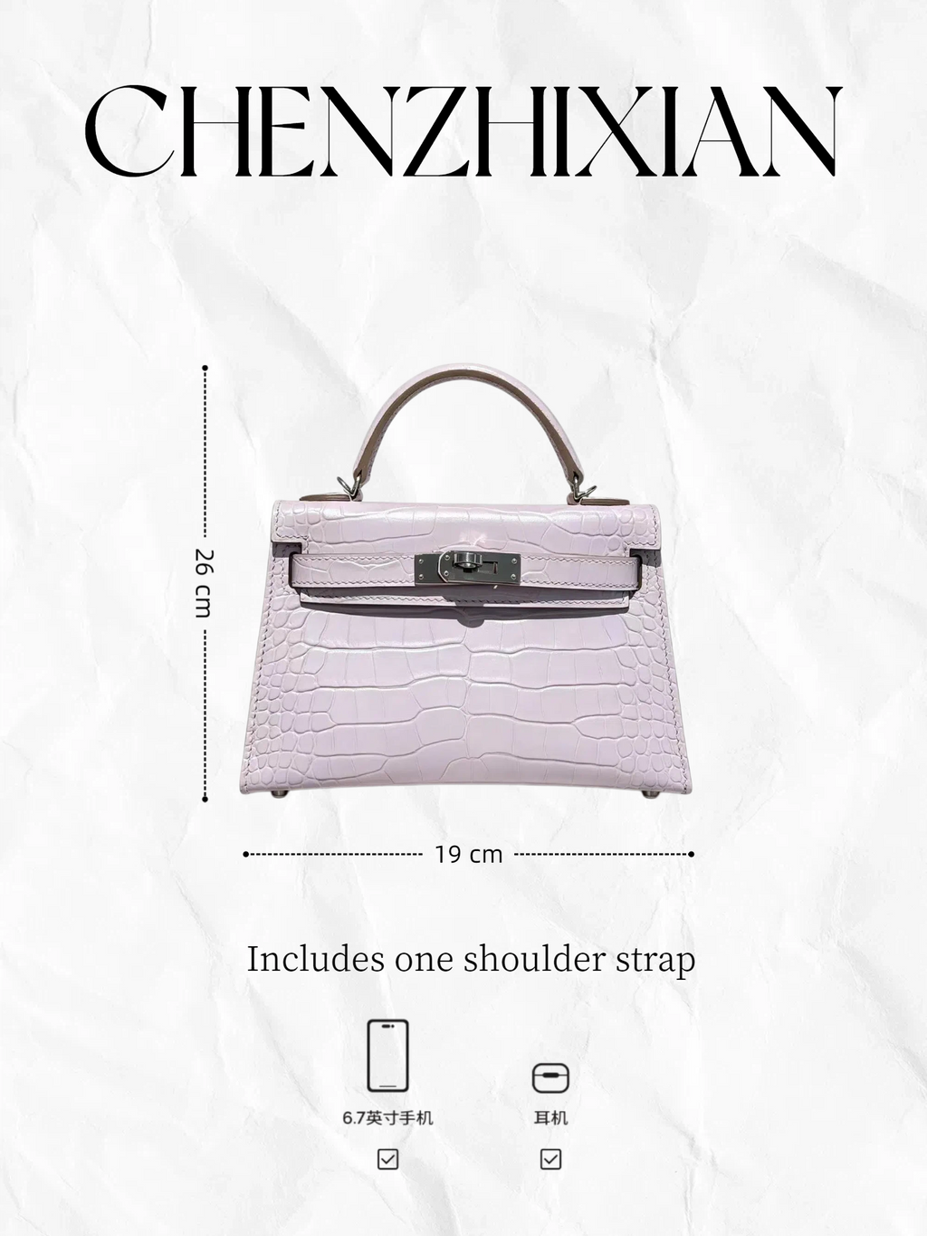 19cm Original Handmade Bag With Cowhide And Crocodile Pattern or Lizard Pattern
