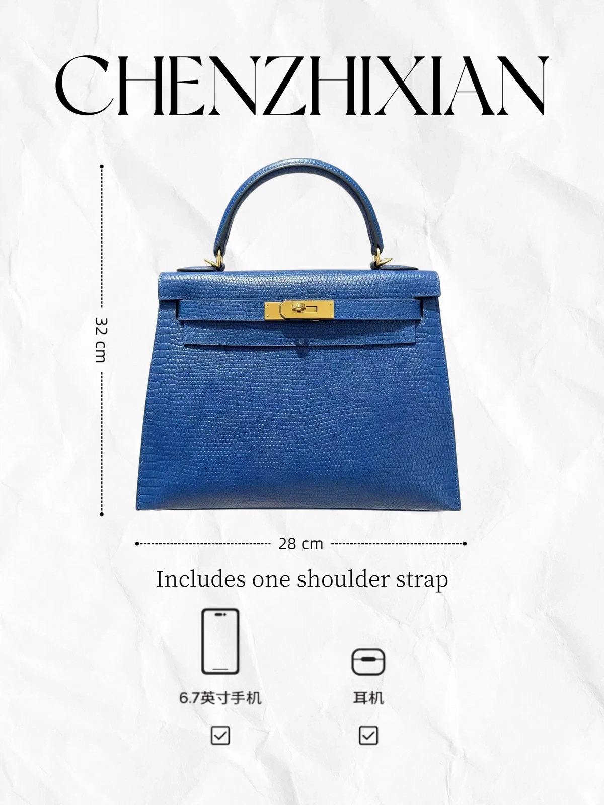 28cm Original Handcrafted Bag With Cowhide And Lizard Pattern
