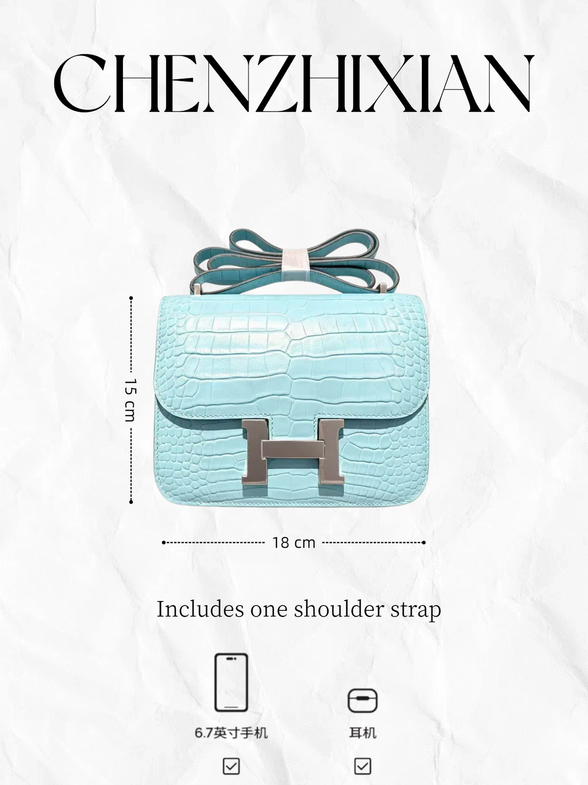 19cm multi-color crocodile-embossed flight attendant bag, can be worn crossbody or on one shoulder