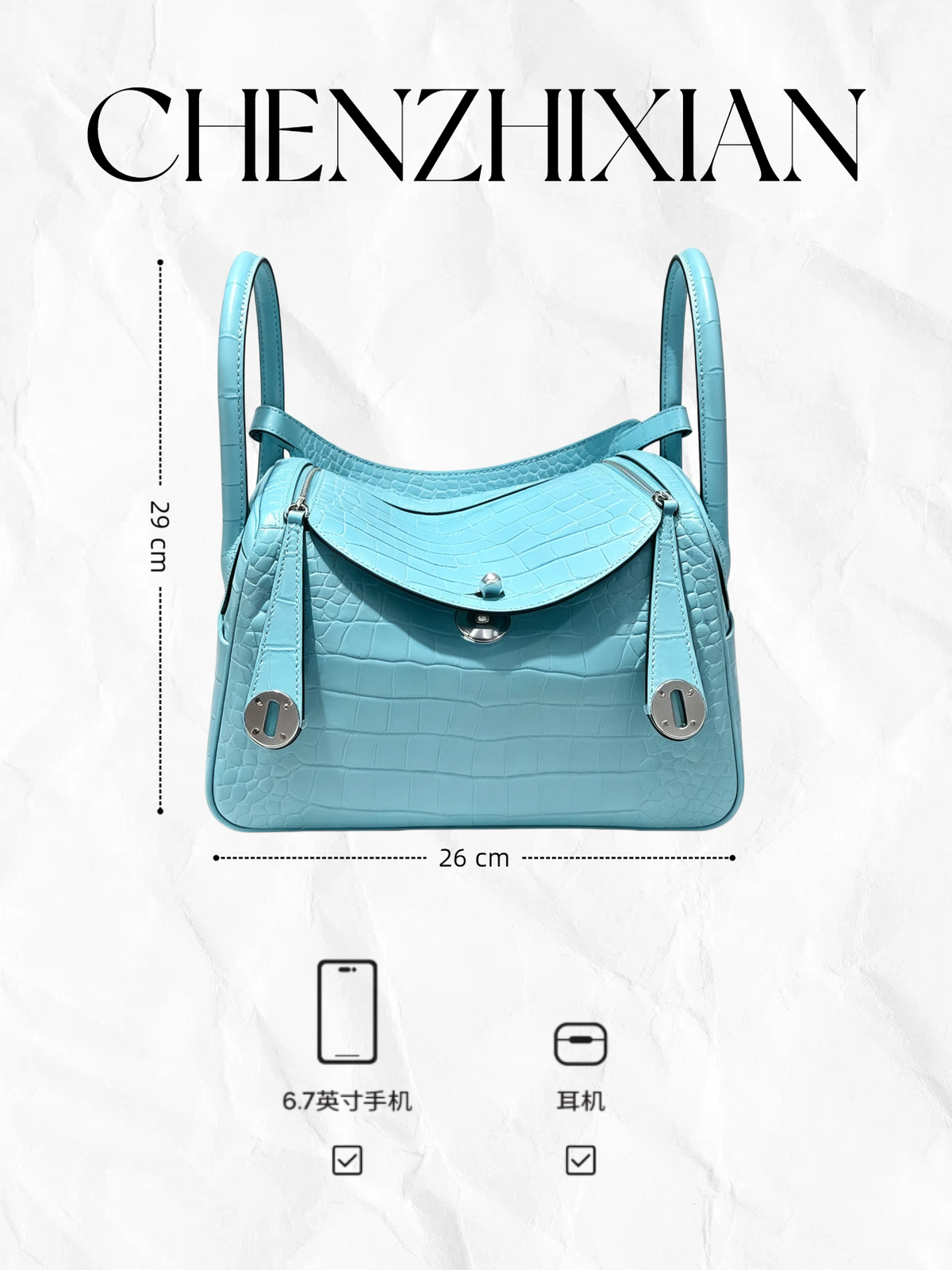 26cm Original Handmade Bag With Cowhide And Crocodile Pattern