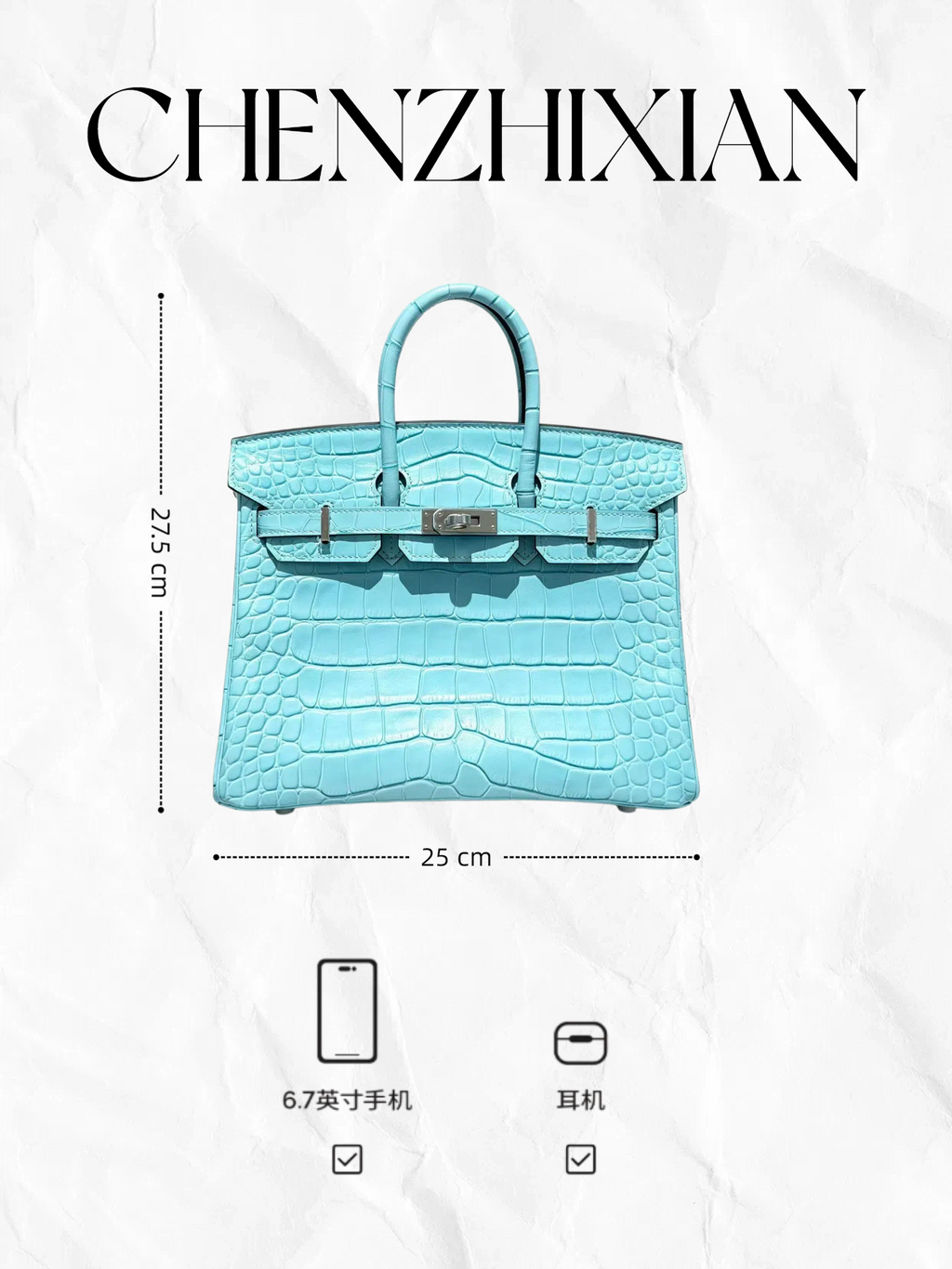 25cm Original Handmade Bag With Cowhide And Crocodile Pattern