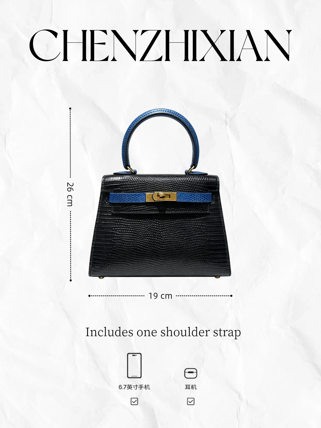 20cm Original Handcrafted Bag With Cowhide And Lizard Pattern