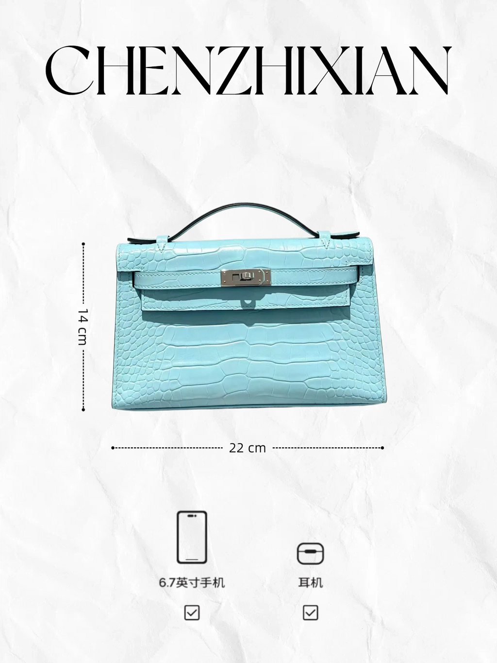 22cm Original Handmade Bag With Cowhide And Crocodile Pattern