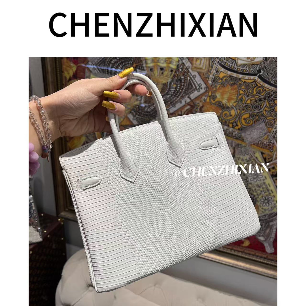 25cm Original Handmade Bag With Cowhide And Lizard Pattern
