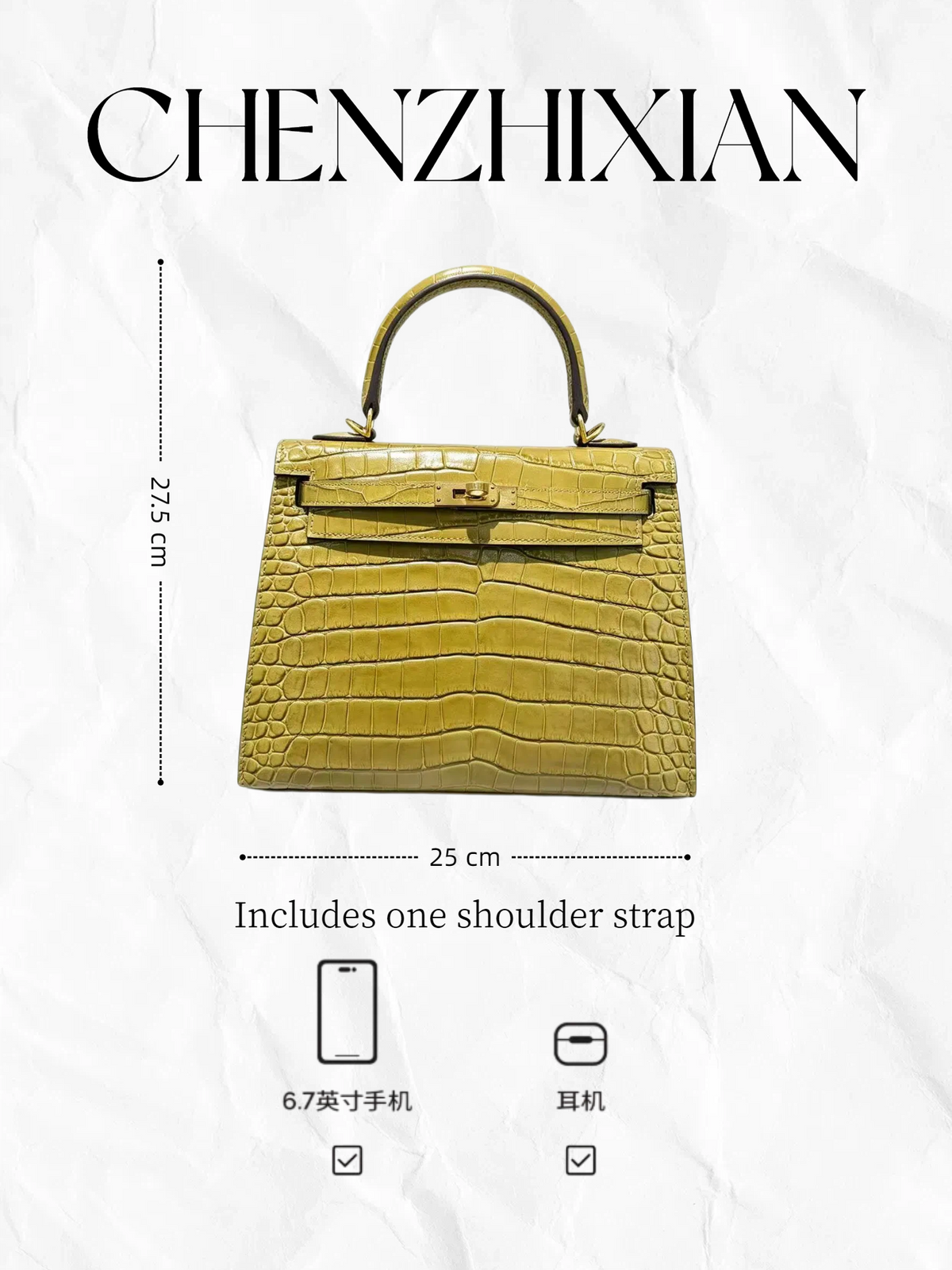25cm Original Handcrafted Bag With Cowhide And Lizard Pattern