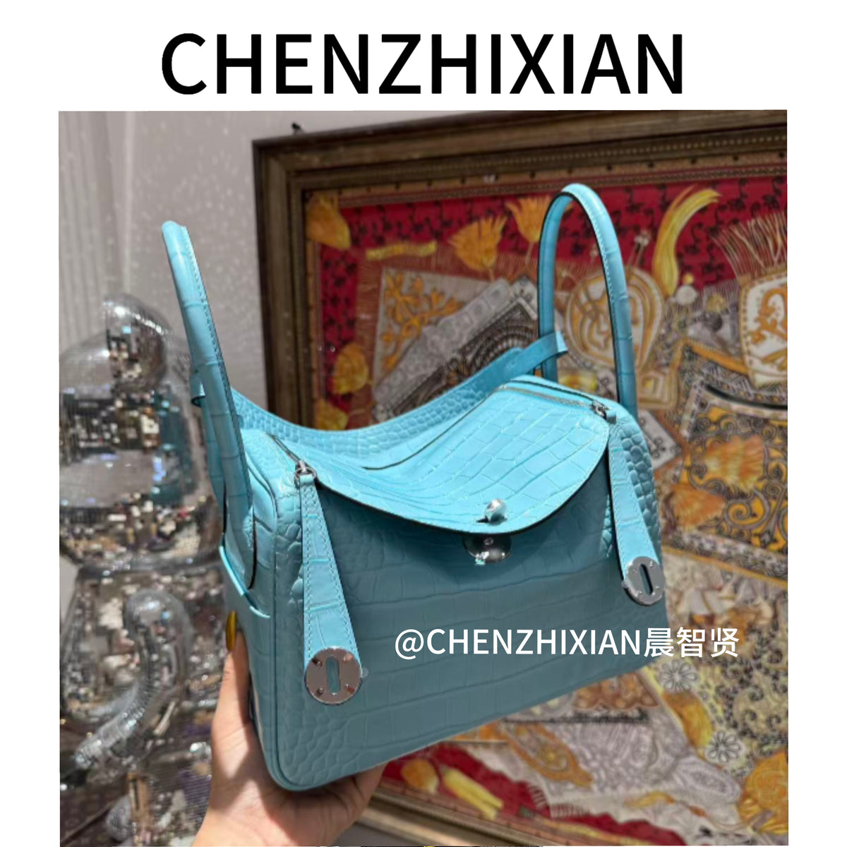 26cm Original Handmade Bag With Cowhide And Crocodile Pattern