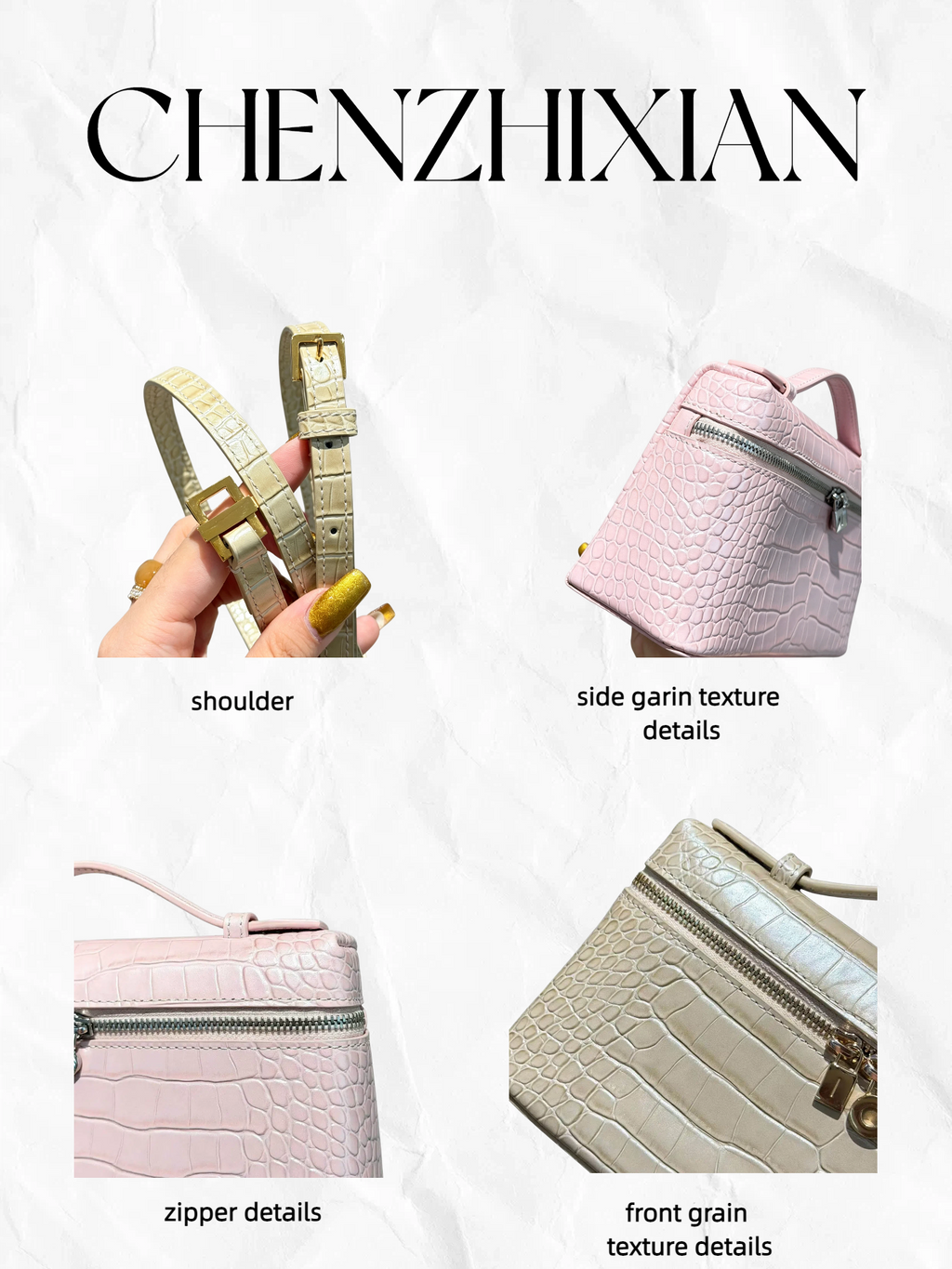 19cm pearl gold and pearl pink crocodile-embossed lunchbox bag