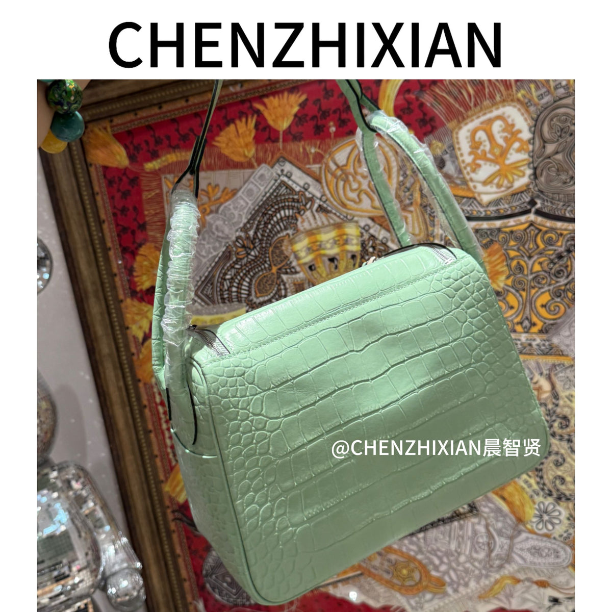 26cm Original Handmade Bag With Cowhide And Crocodile Pattern