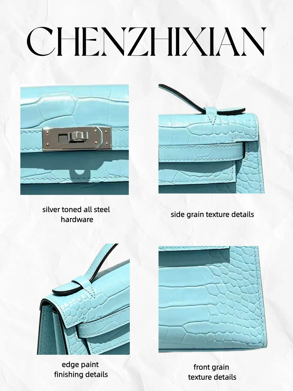22cm Original Handmade Bag With Cowhide And Crocodile Pattern
