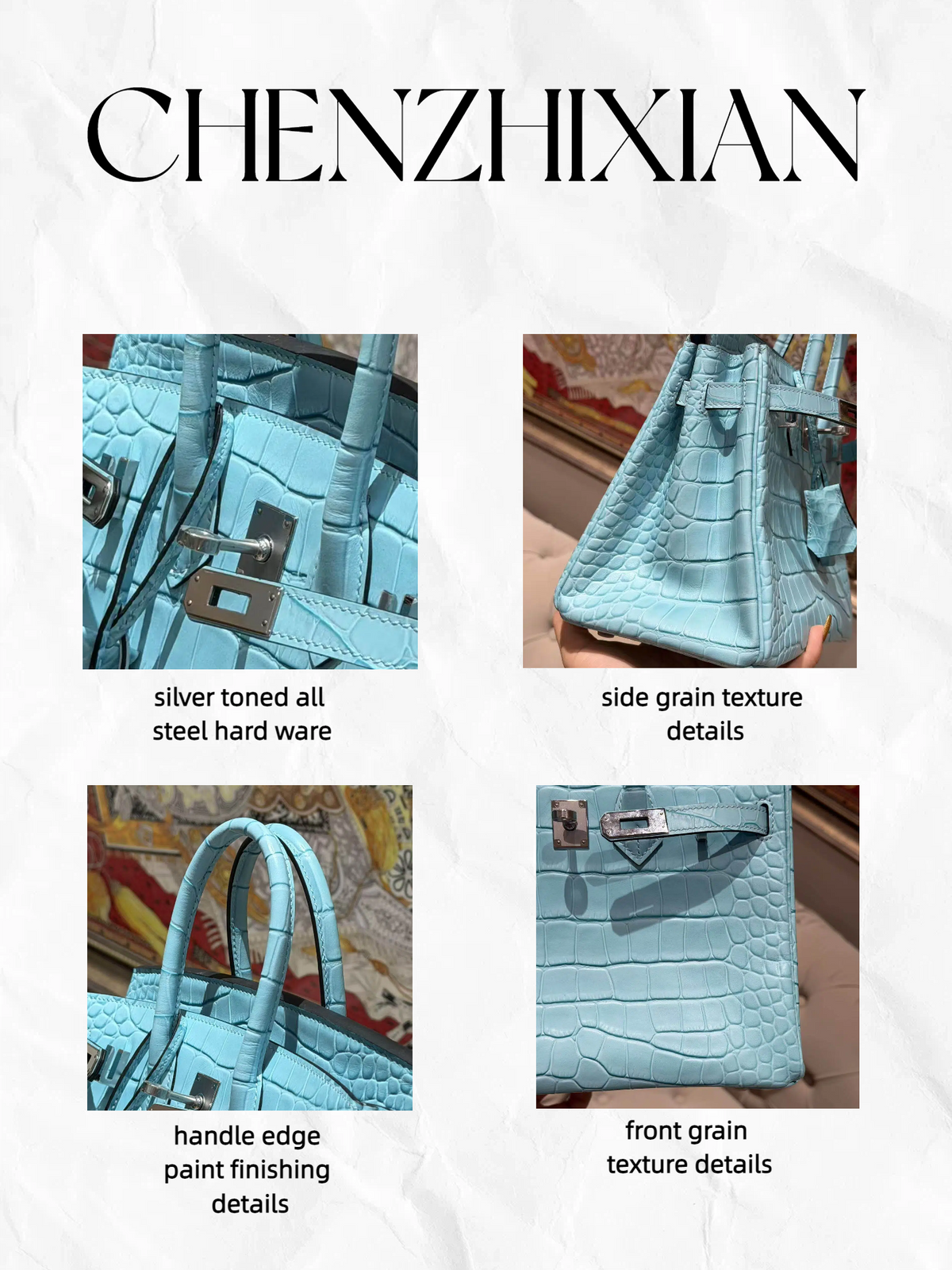 25cm Original Handmade Bag With Cowhide And Crocodile Pattern