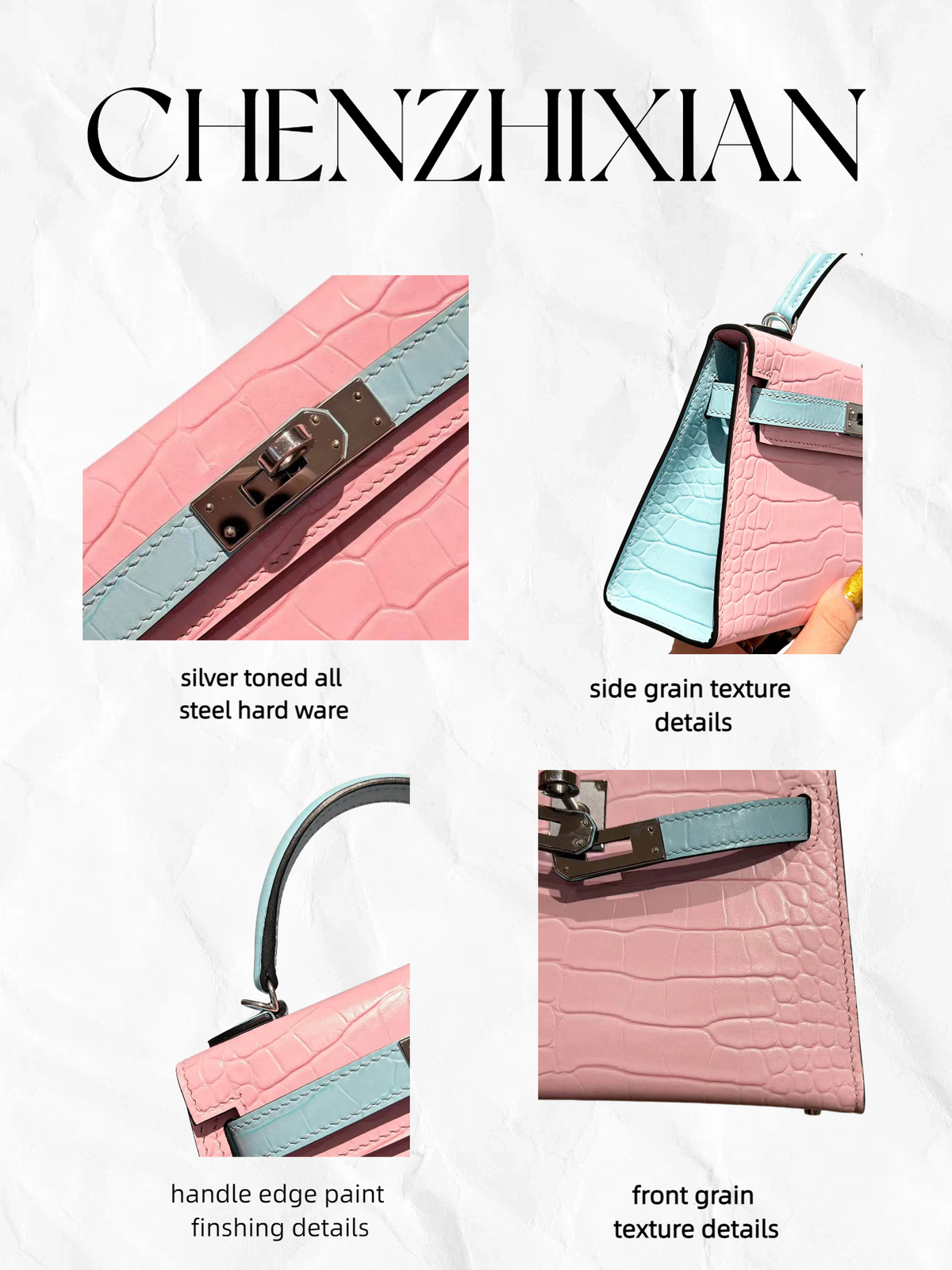 19cm Original Handmade Bag With Cowhide And Crocodile Pattern or Lizard Pattern
