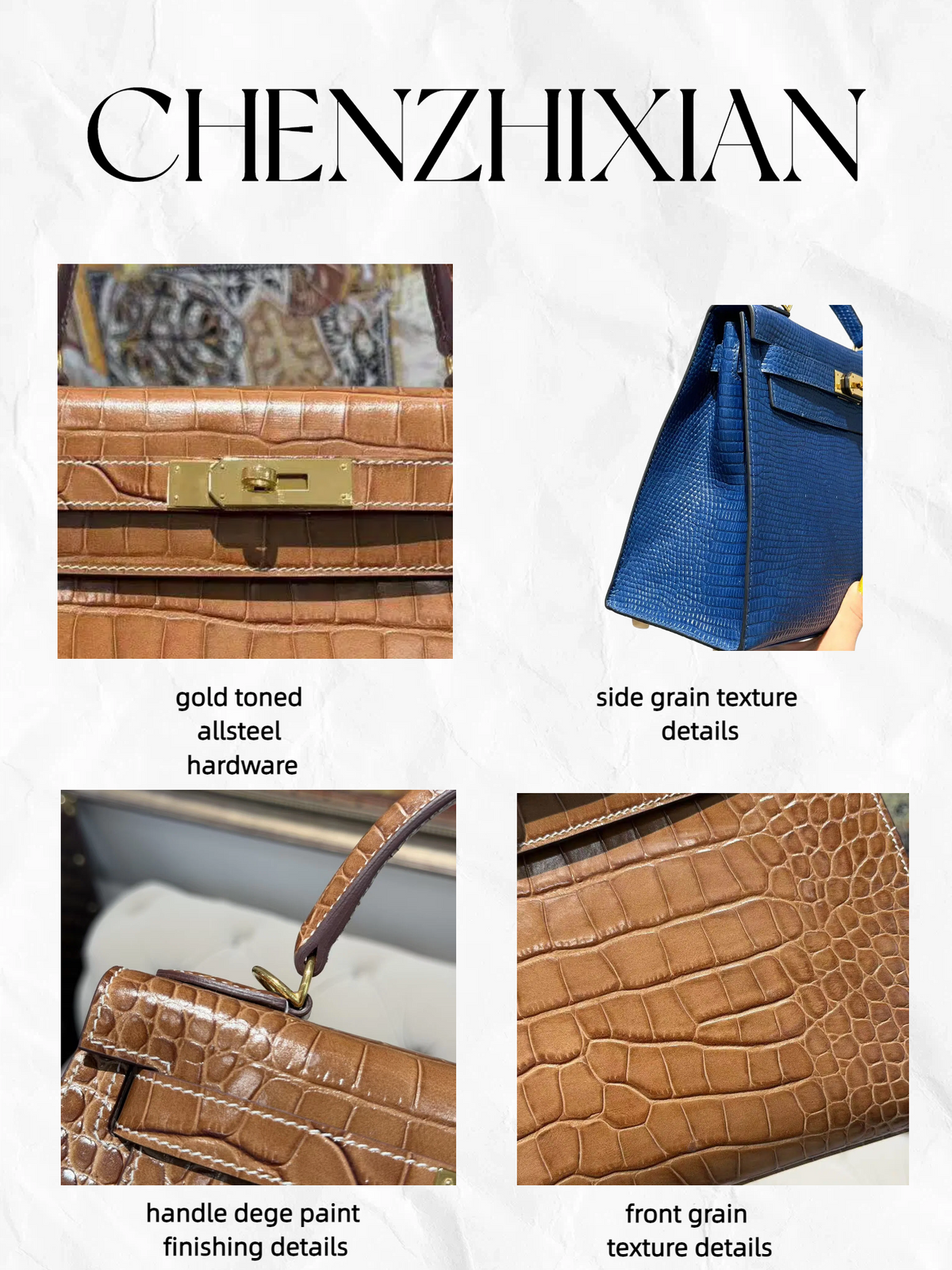 28cm Original Handcrafted Bag With Cowhide And Lizard Pattern