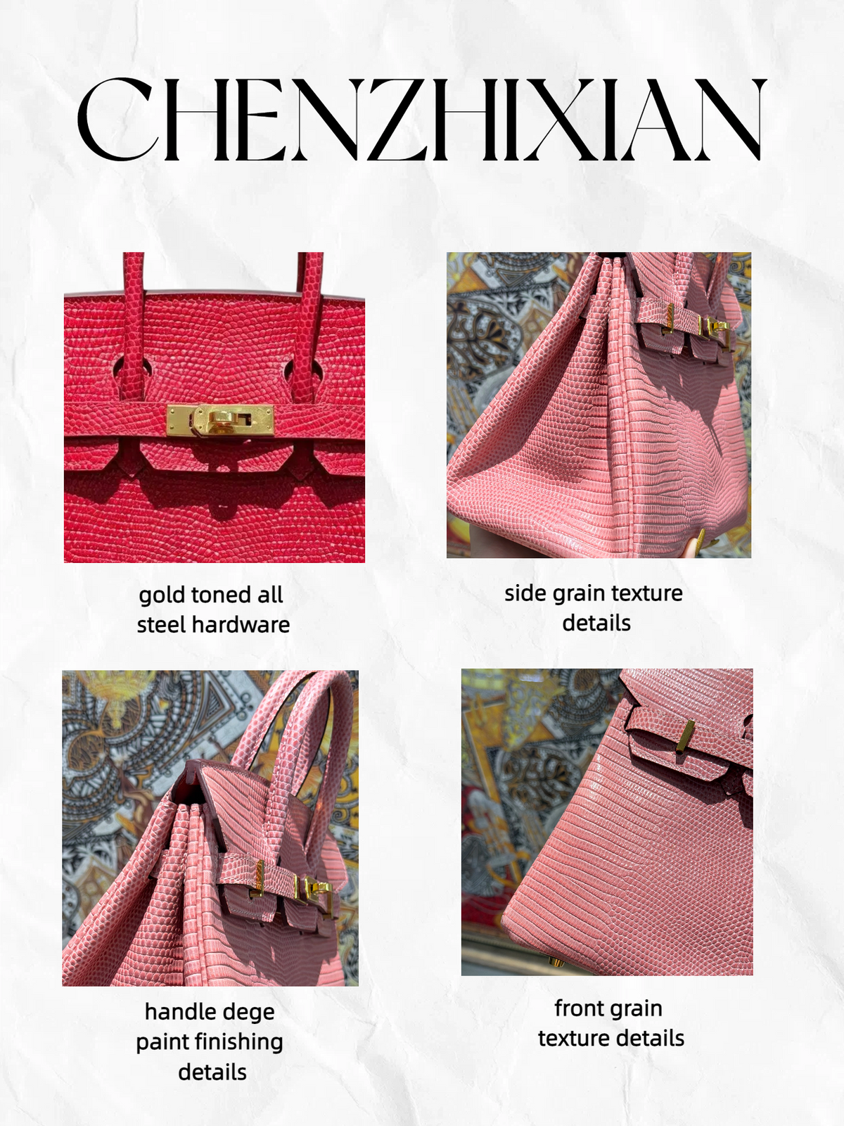 25cm Original Handmade Bag With Cowhide And Lizard Pattern