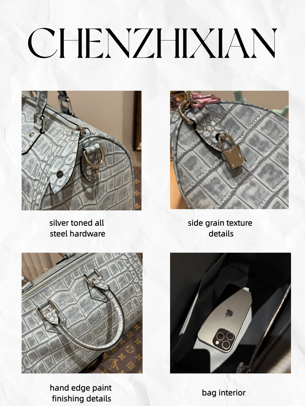 30cm Denim Blue Distressed Croc Embossed Tote Crossbody Bag
