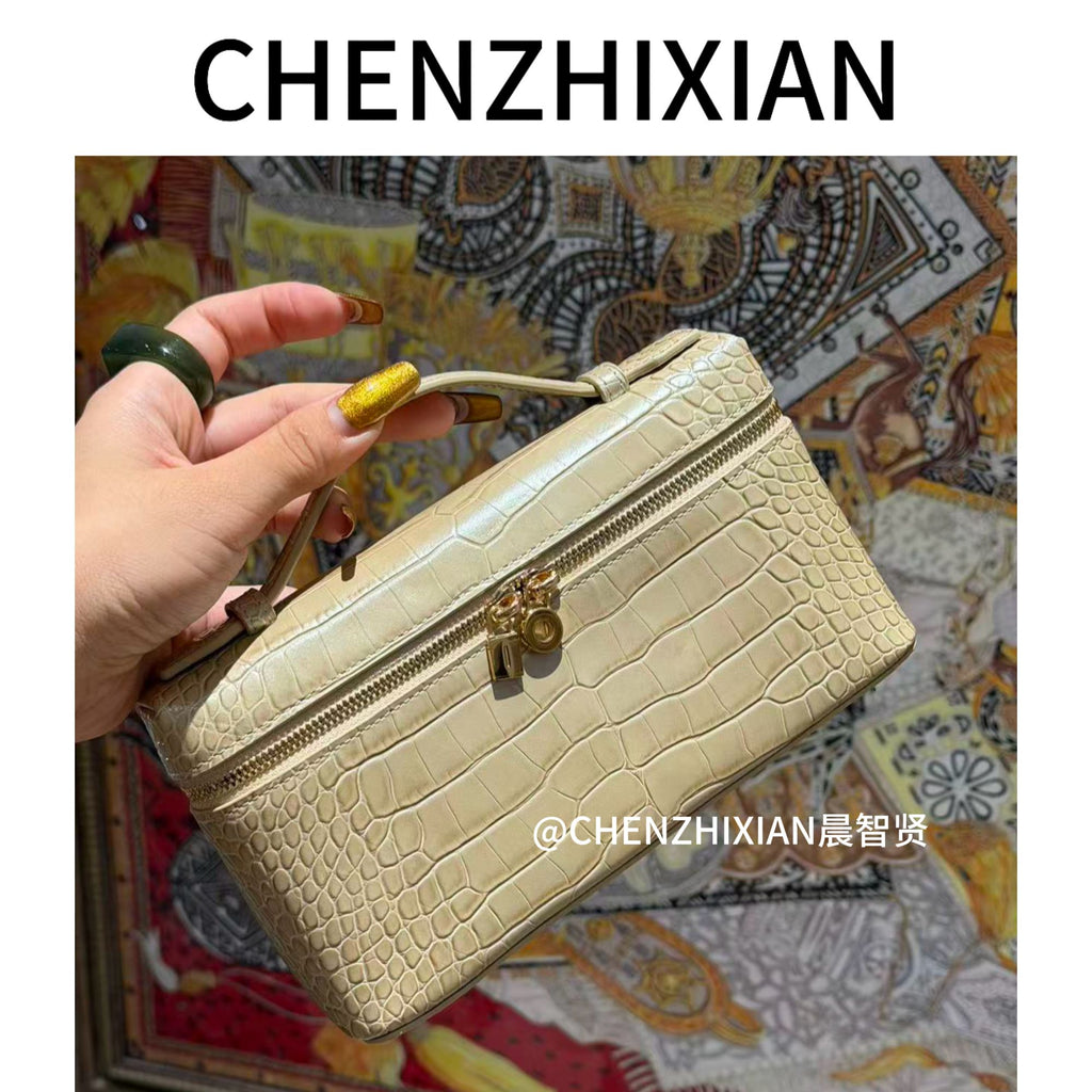 19cm pearl gold and pearl pink crocodile-embossed lunchbox bag