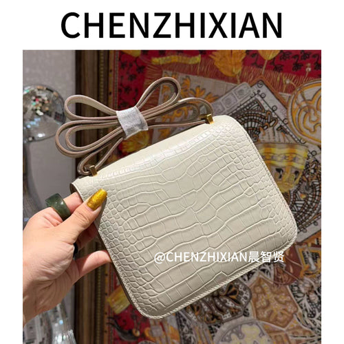 19cm multi-color crocodile-embossed flight attendant bag, can be worn crossbody or on one shoulder