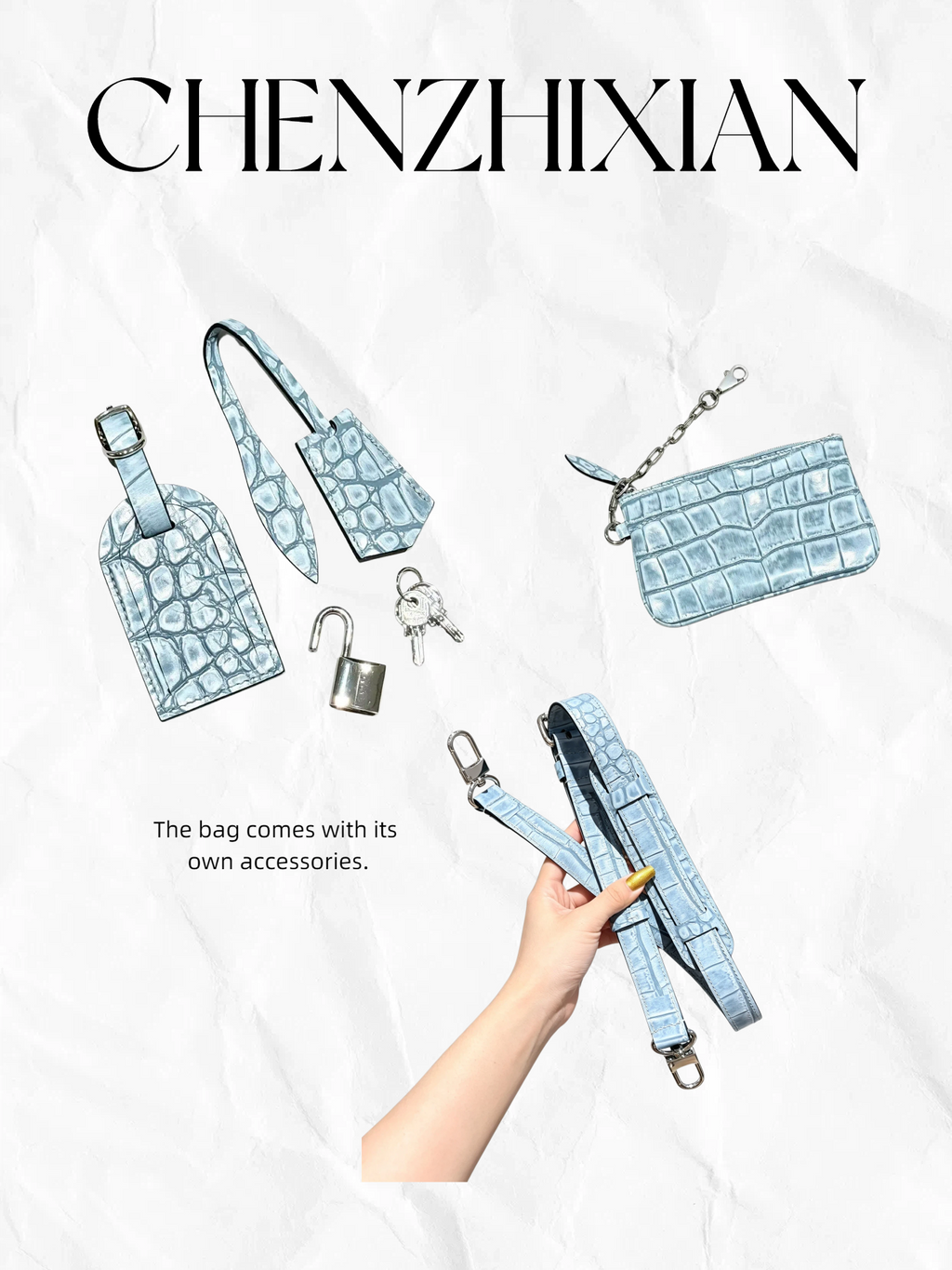 30cm Denim Blue Distressed Croc Embossed Tote Crossbody Bag