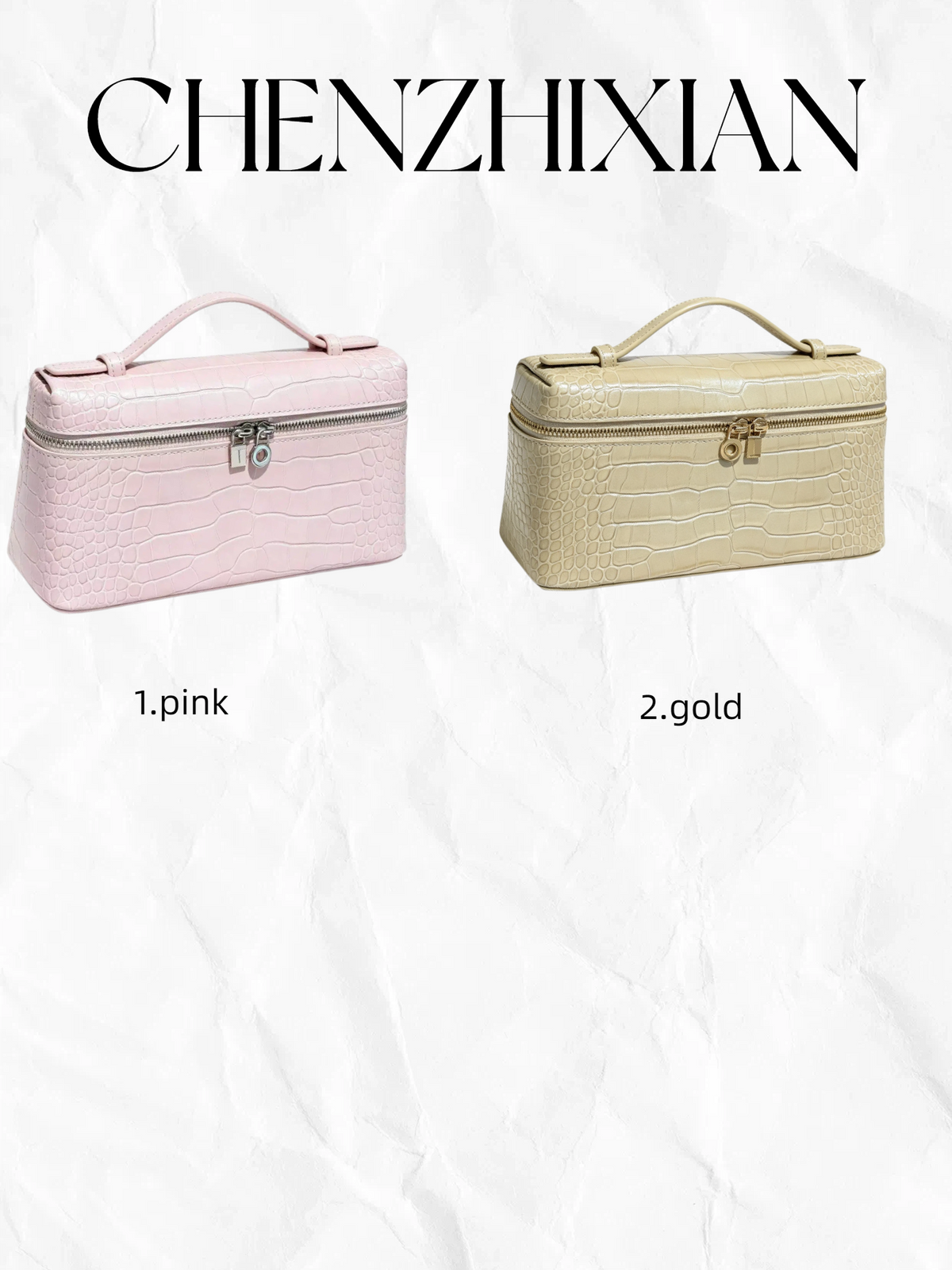 19cm pearl gold and pearl pink crocodile-embossed lunchbox bag
