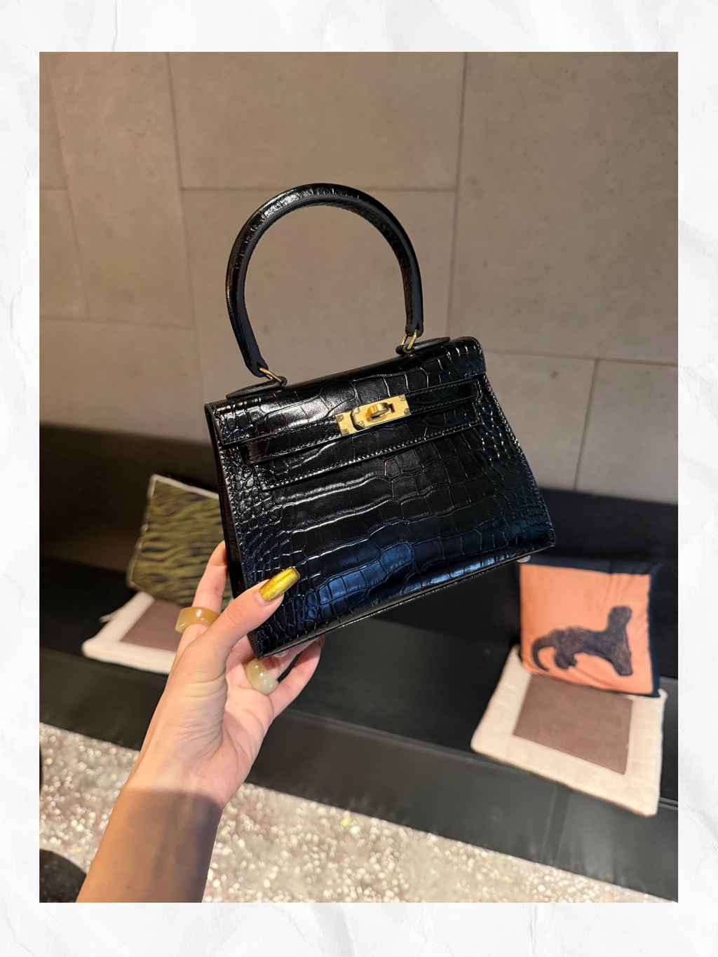 20cm Original Handcrafted Bag With Cowhide And Lizard Pattern