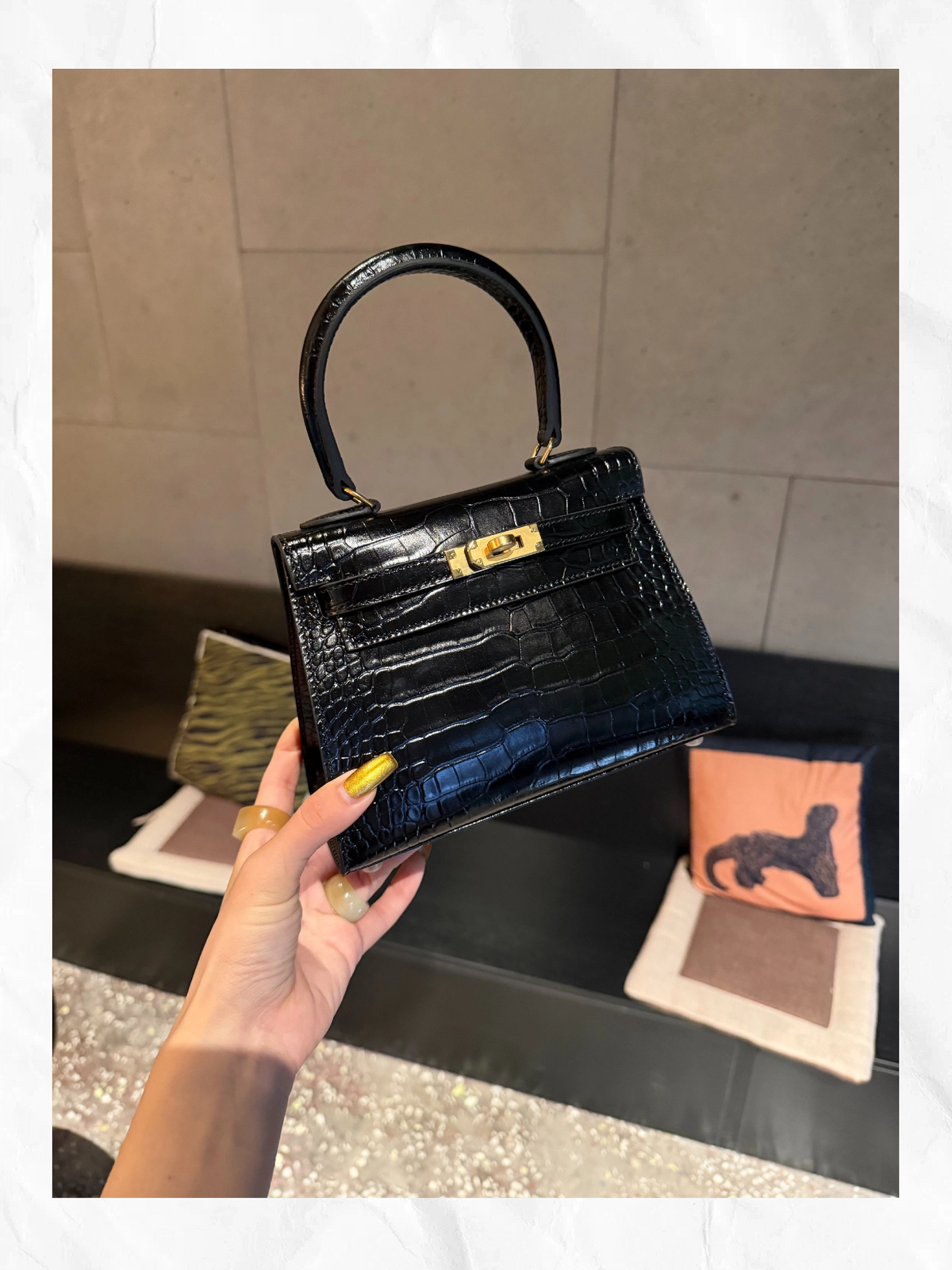 20cm Original Handcrafted Bag With Cowhide And Lizard Pattern