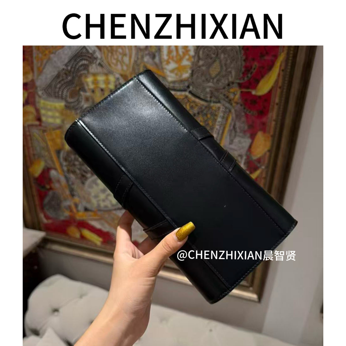 26cm black long clutch bag with box leather