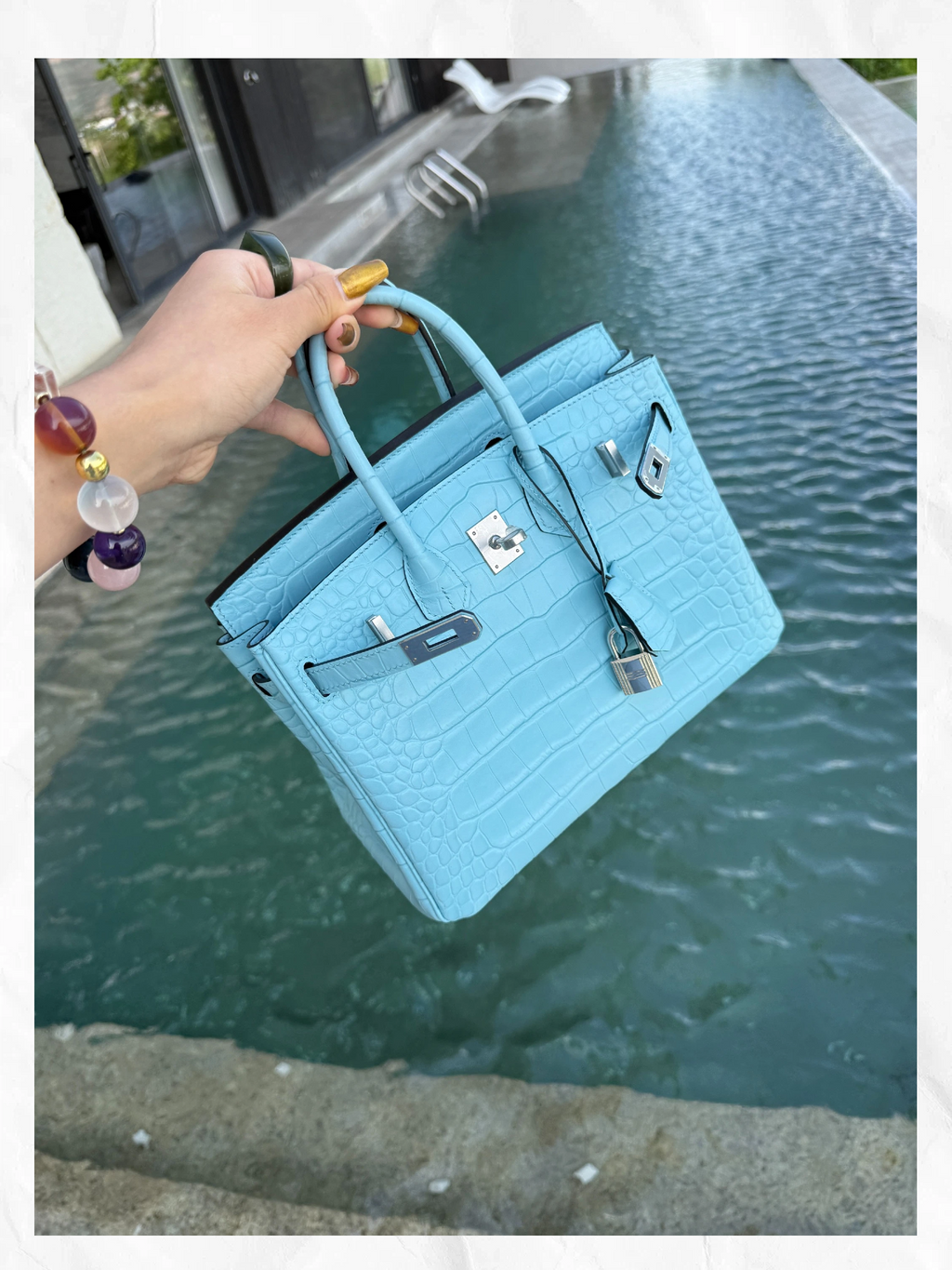 25cm Original Handmade Bag With Cowhide And Crocodile Pattern