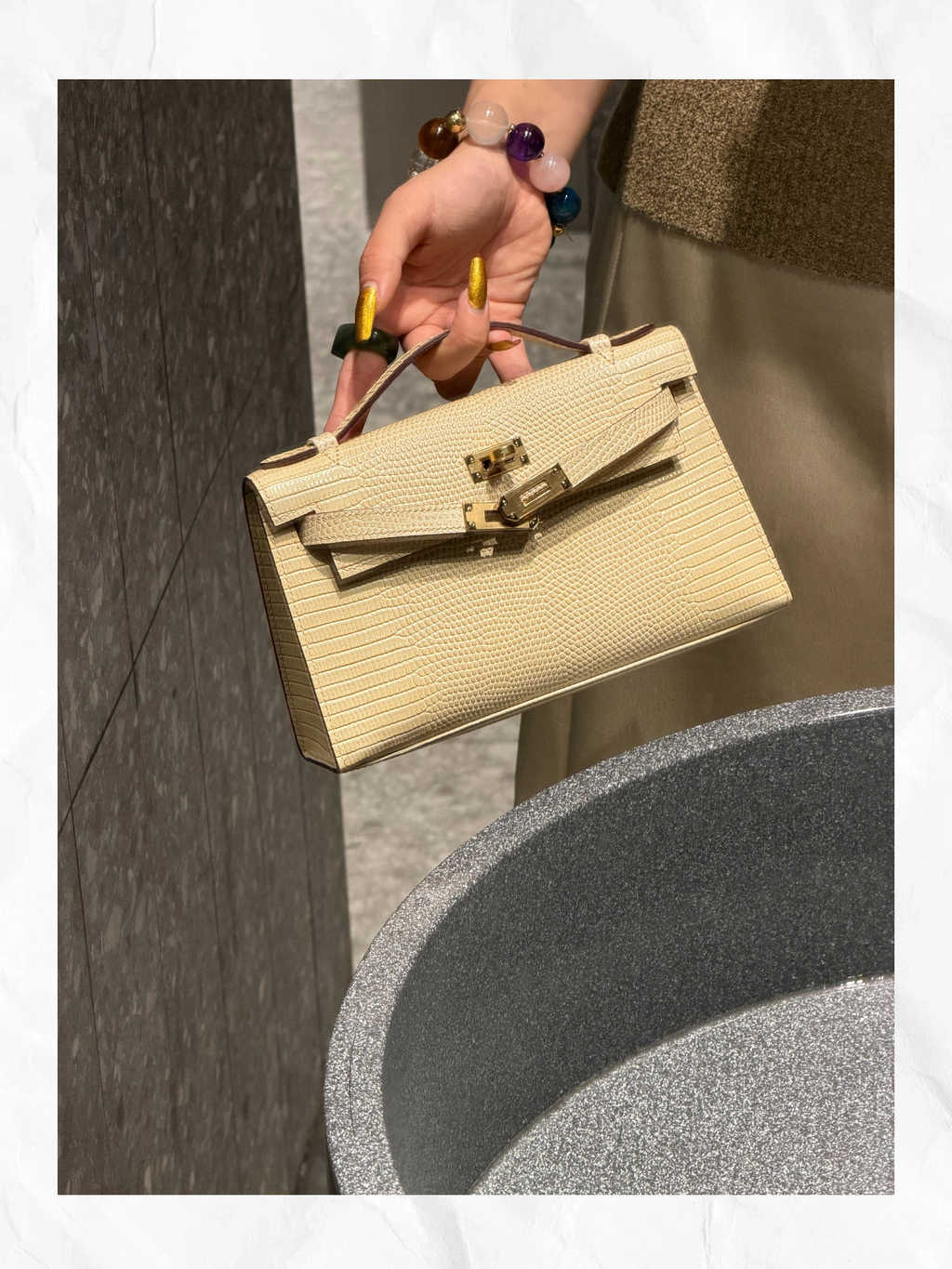 22cm Original Handmade Bag With Cowhide And Lizard Pattern