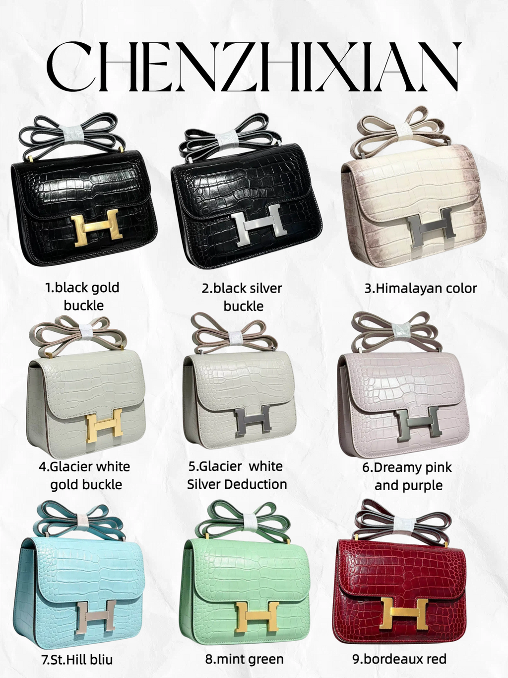 19cm multi-color crocodile-embossed flight attendant bag, can be worn crossbody or on one shoulder