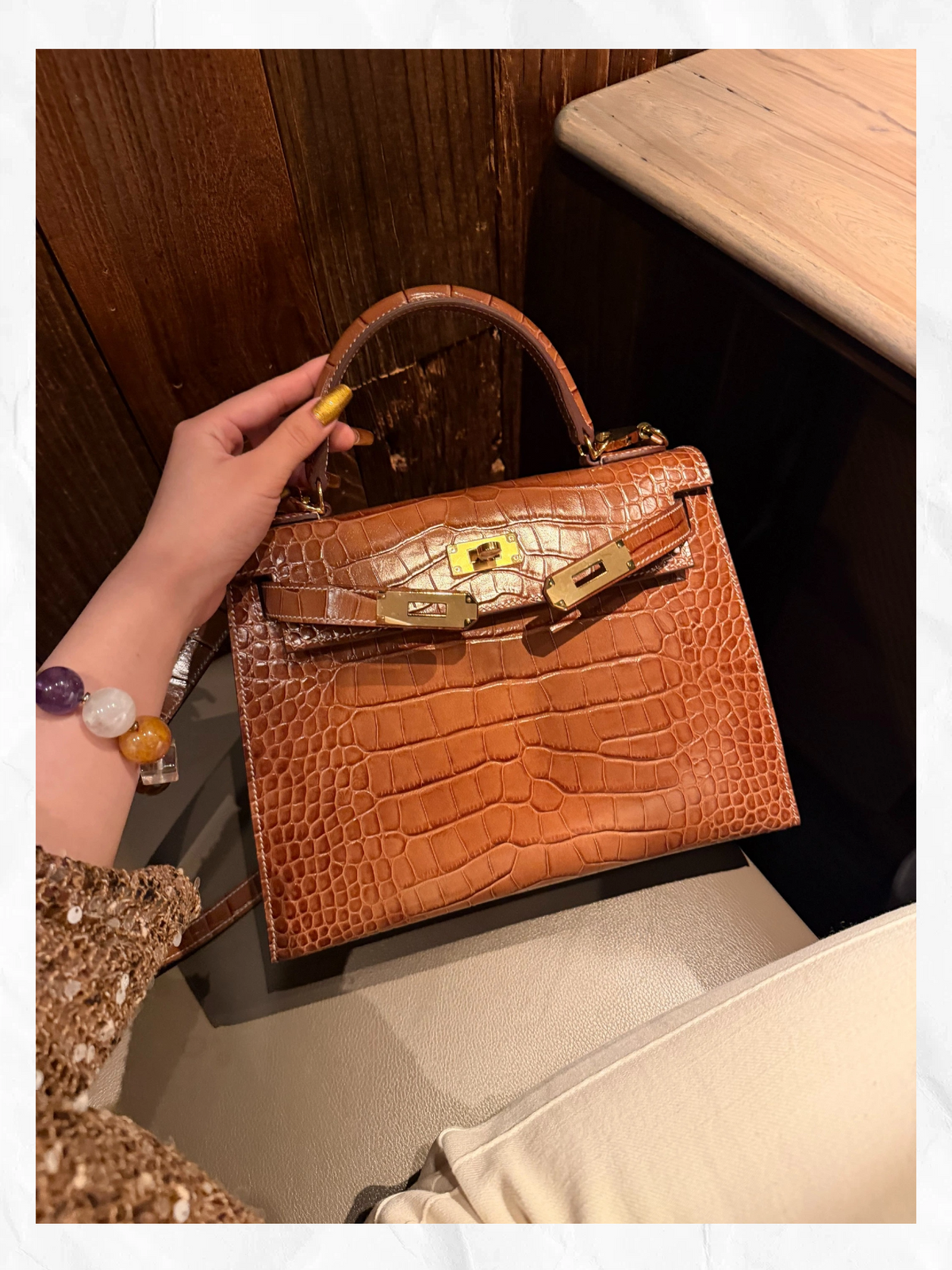 28cm Original Handcrafted Bag With Cowhide And Lizard Pattern