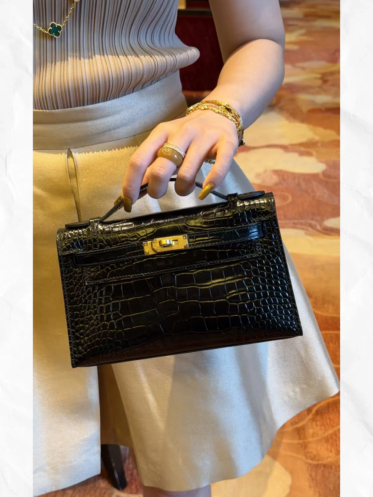 22cm Original Handmade Bag With Cowhide And Crocodile Pattern