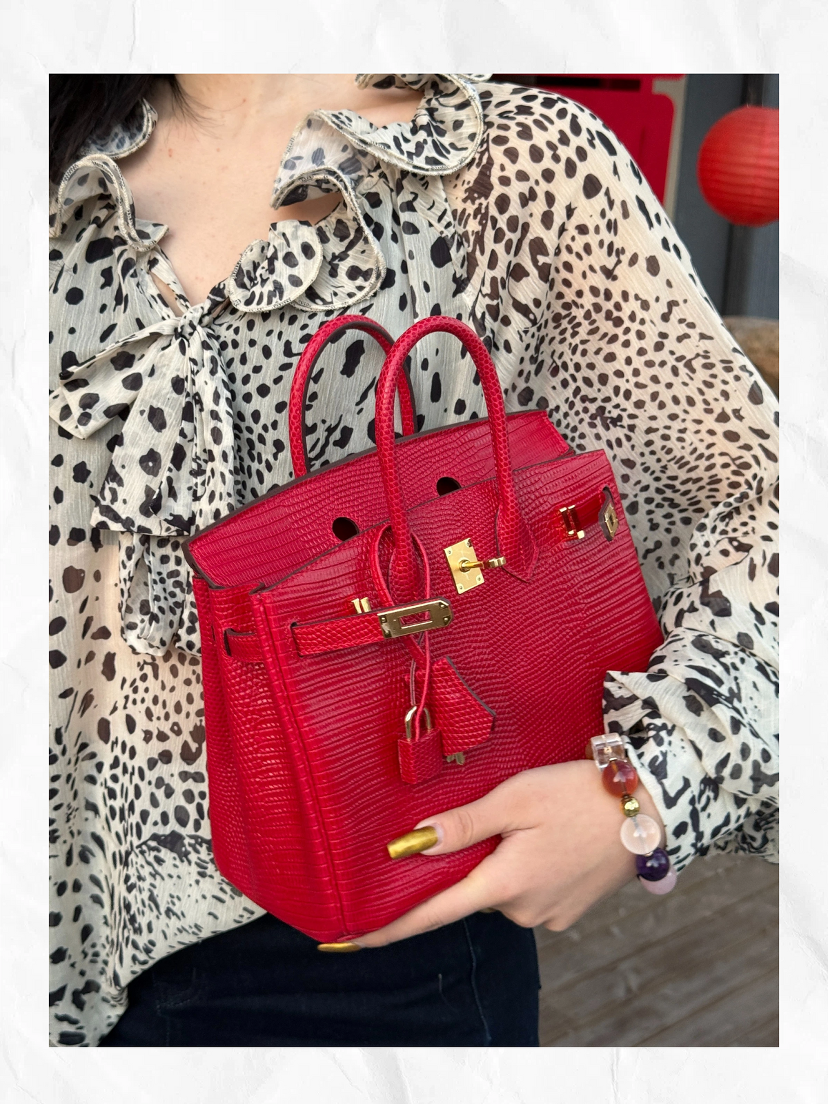 25cm Original Handmade Bag With Cowhide And Lizard Pattern