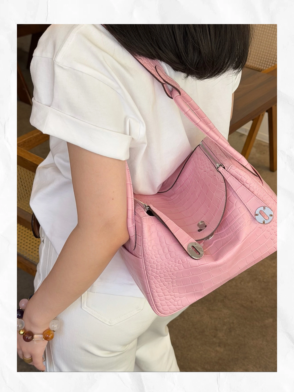 26cm Original Handmade Bag With Cowhide And Crocodile Pattern