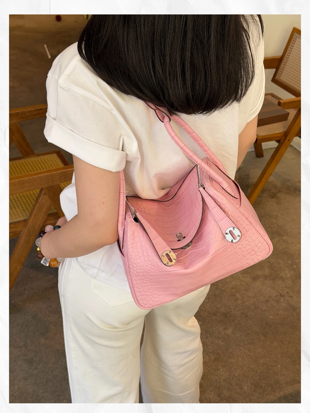 26cm Original Handmade Bag With Cowhide And Crocodile Pattern