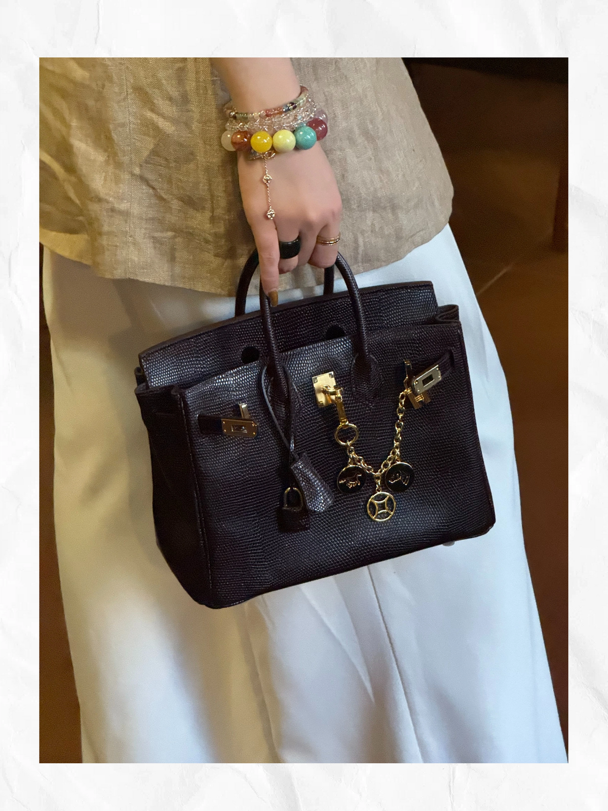 25cm Original Handmade Bag With Cowhide And Lizard Pattern