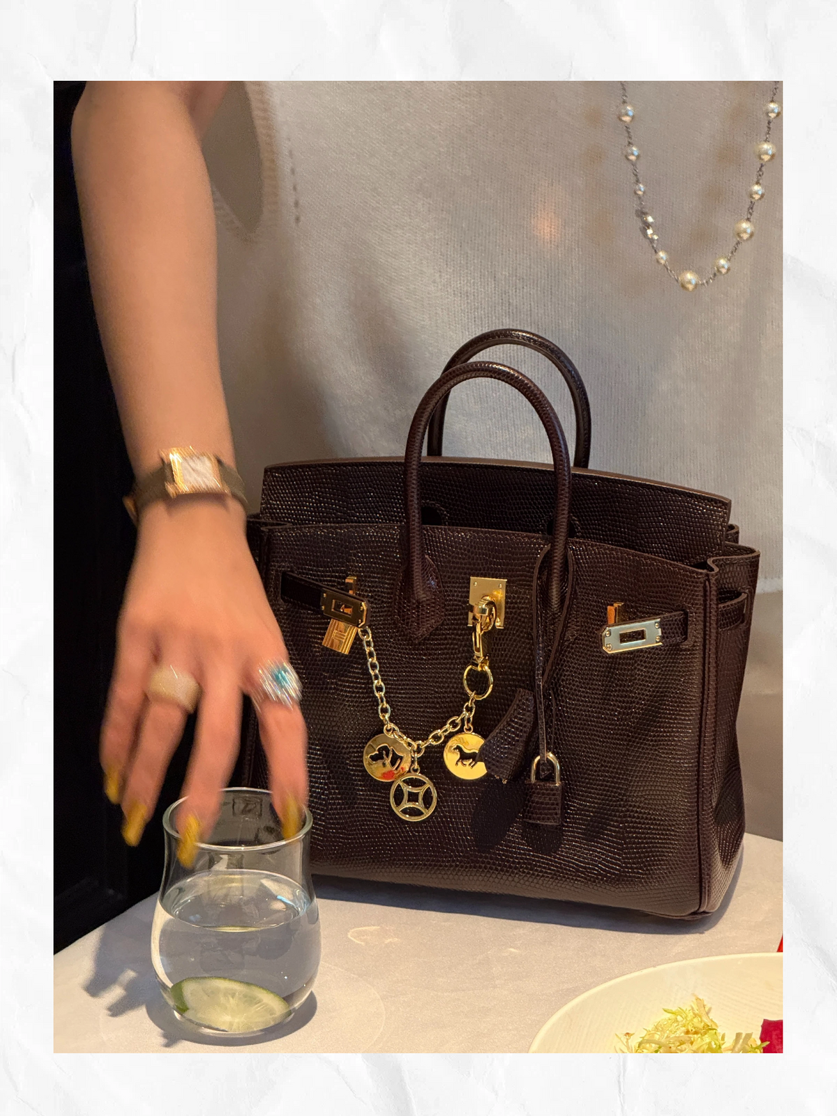 25cm Original Handmade Bag With Cowhide And Lizard Pattern