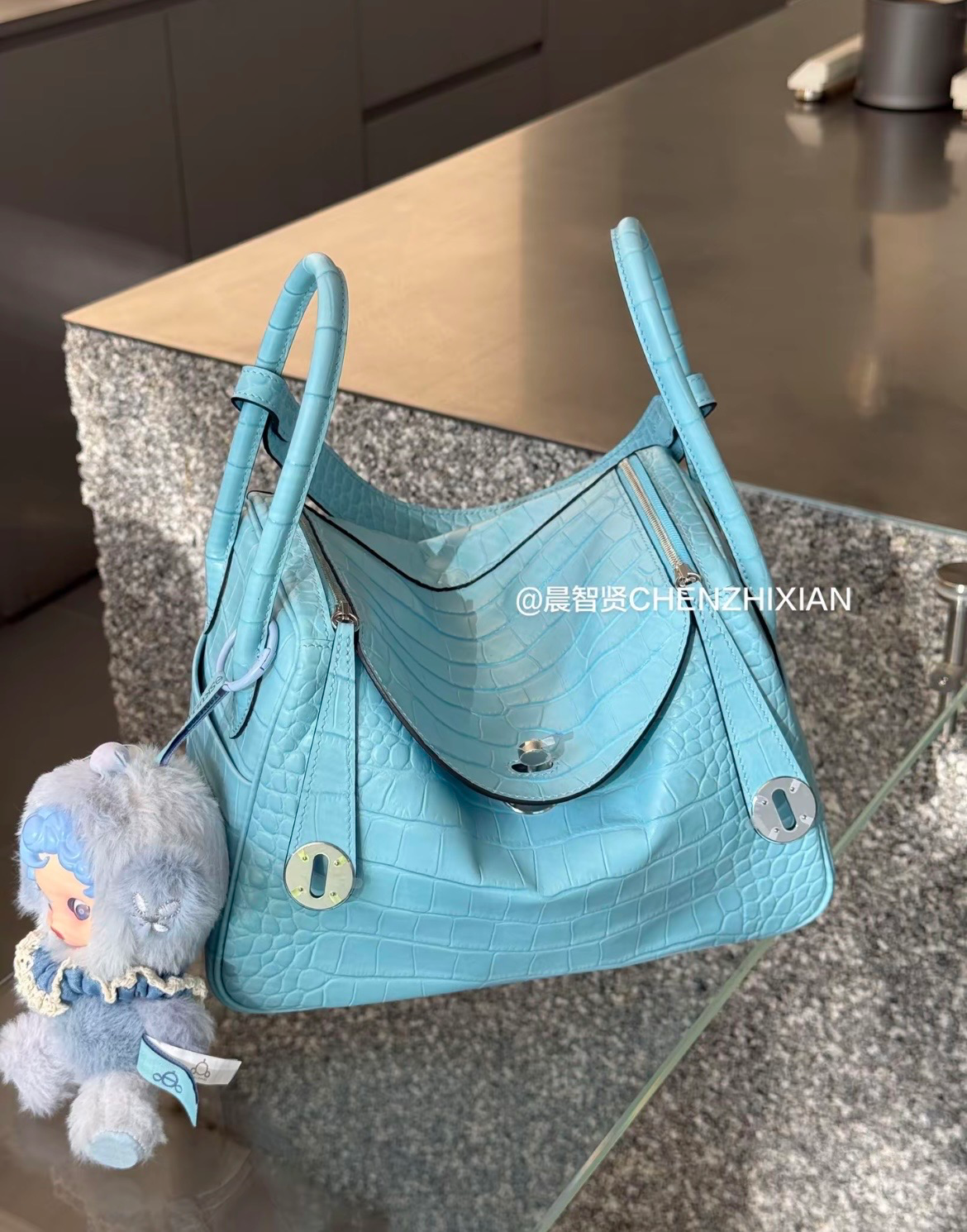 26cm Original Handmade Bag With Cowhide And Crocodile Pattern