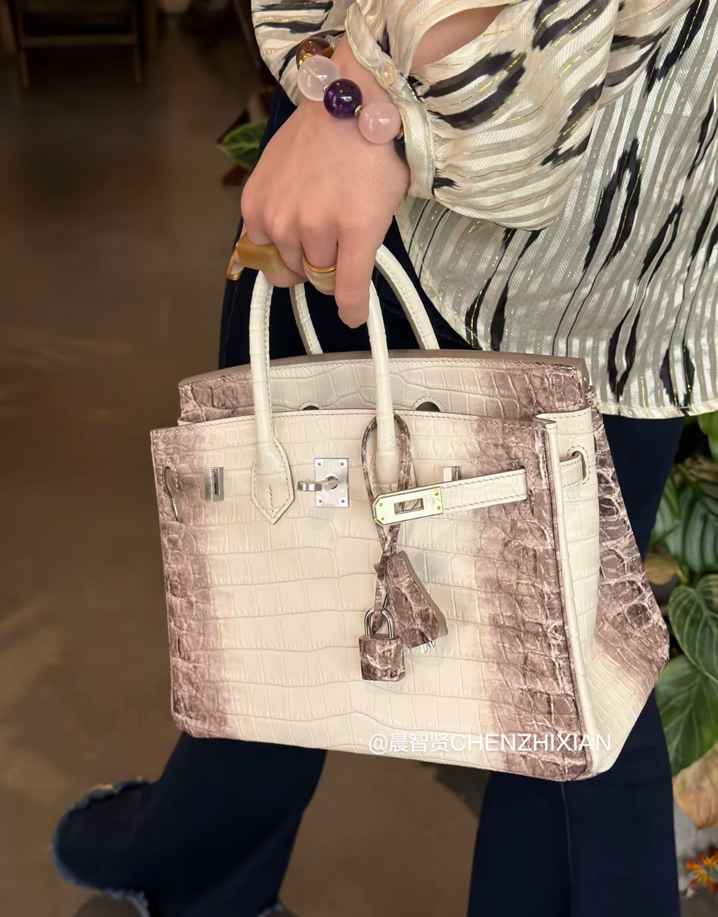 25cm Original Handmade Bag With Cowhide And Crocodile Pattern