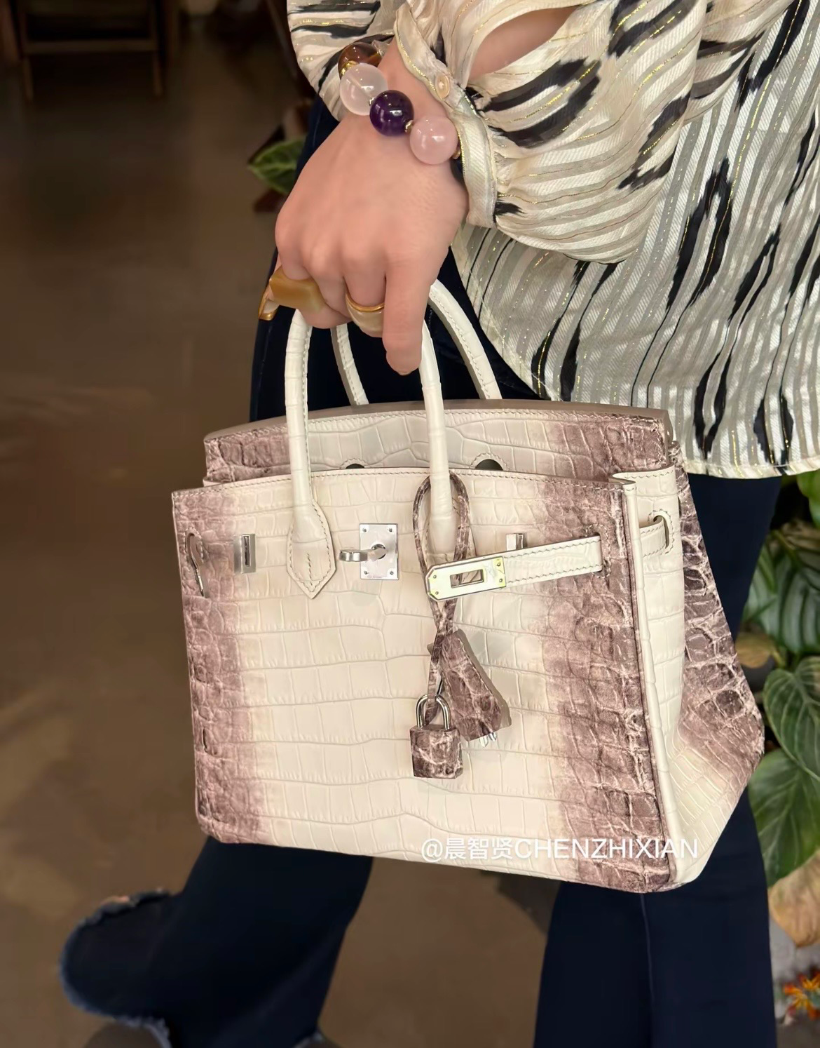 25cm Original Handmade Bag With Cowhide And Crocodile Pattern