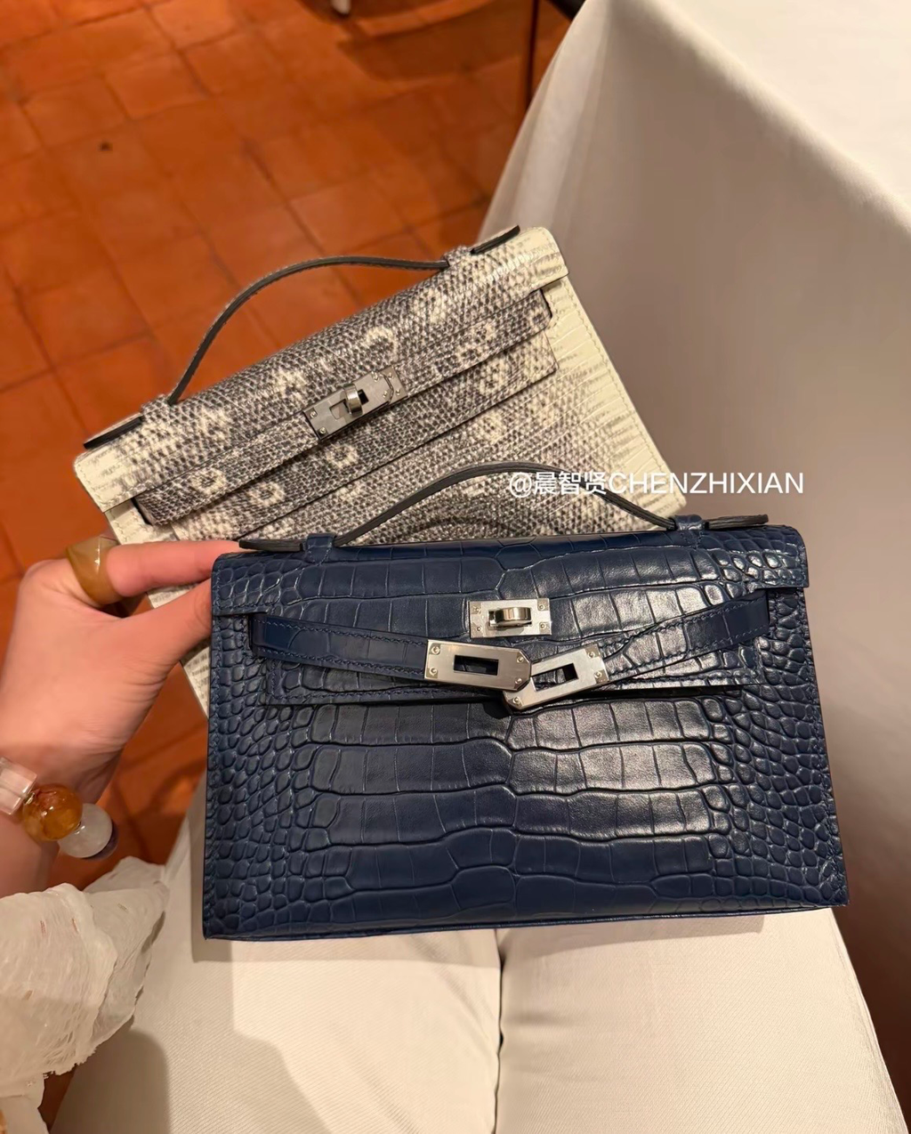 22cm Original Handmade Bag With Cowhide And Crocodile Pattern