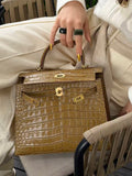 25cm Original Handmade Bag With Cowhide And Crocodile Pattern